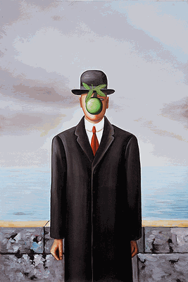 Magritte Green Apple Black Bowler Hat Floating Apple or Dove